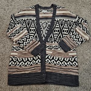 Lucky Brand Geometric Black and Cream Cardigan